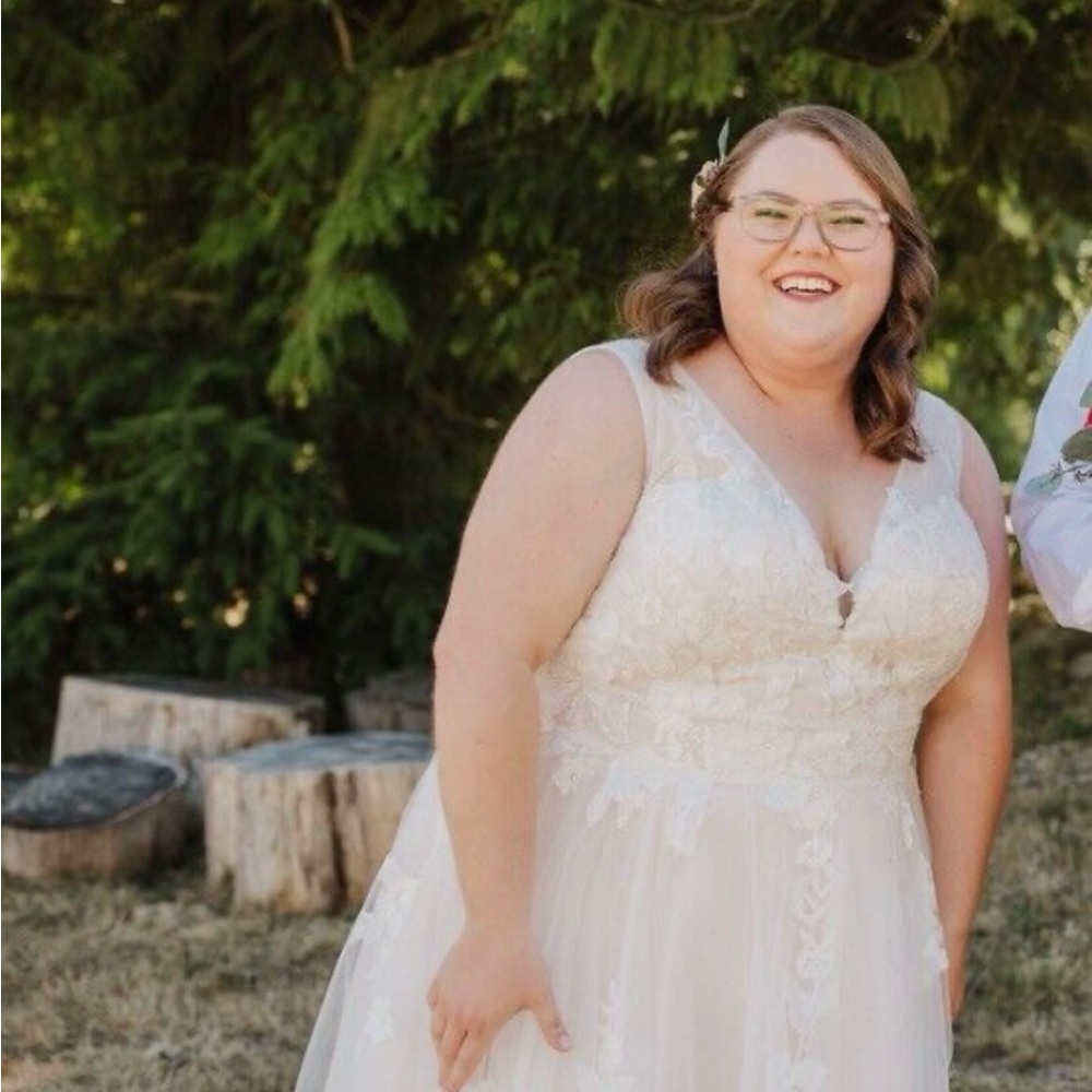 Champagne Lace Bridal Gown by Millie Mae Size 24